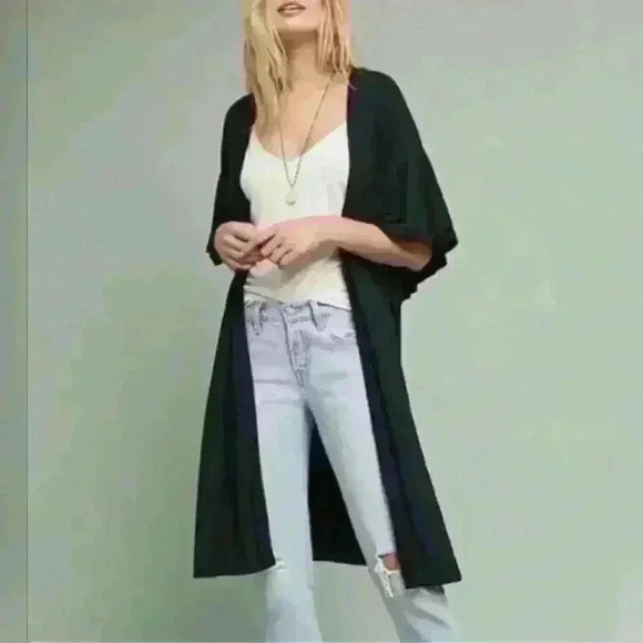 Anthro Saturday Sunday Janis Black Duster Short Ruffle Sleeve Open Cardigan XS/S - Picture 1 of 9